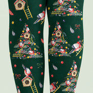 Christmas Robin Birdhouse Print Tights Pantyhose H610-9