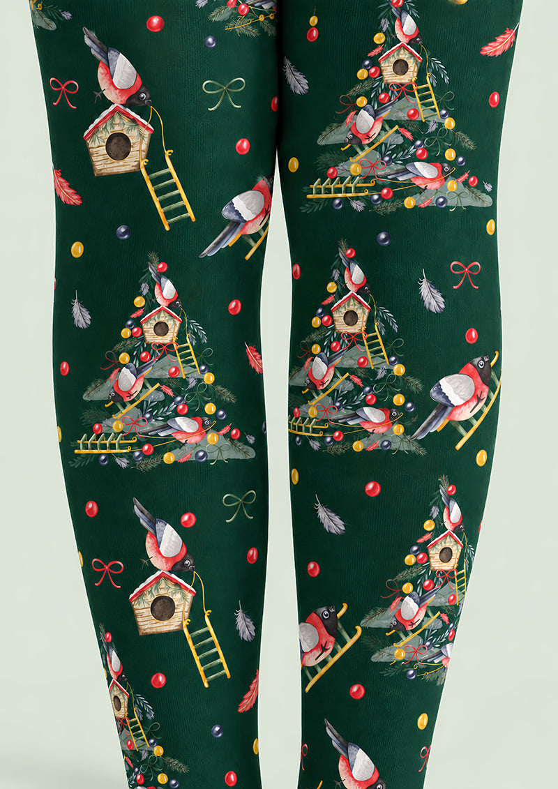 Christmas Robin Birdhouse Print Tights Pantyhose H610-9