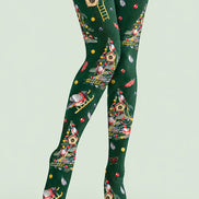 Christmas Robin Birdhouse Print Tights Pantyhose H610-9