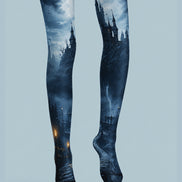 Moonlit Haunted Castle Halloween Patterned Tights H67-10