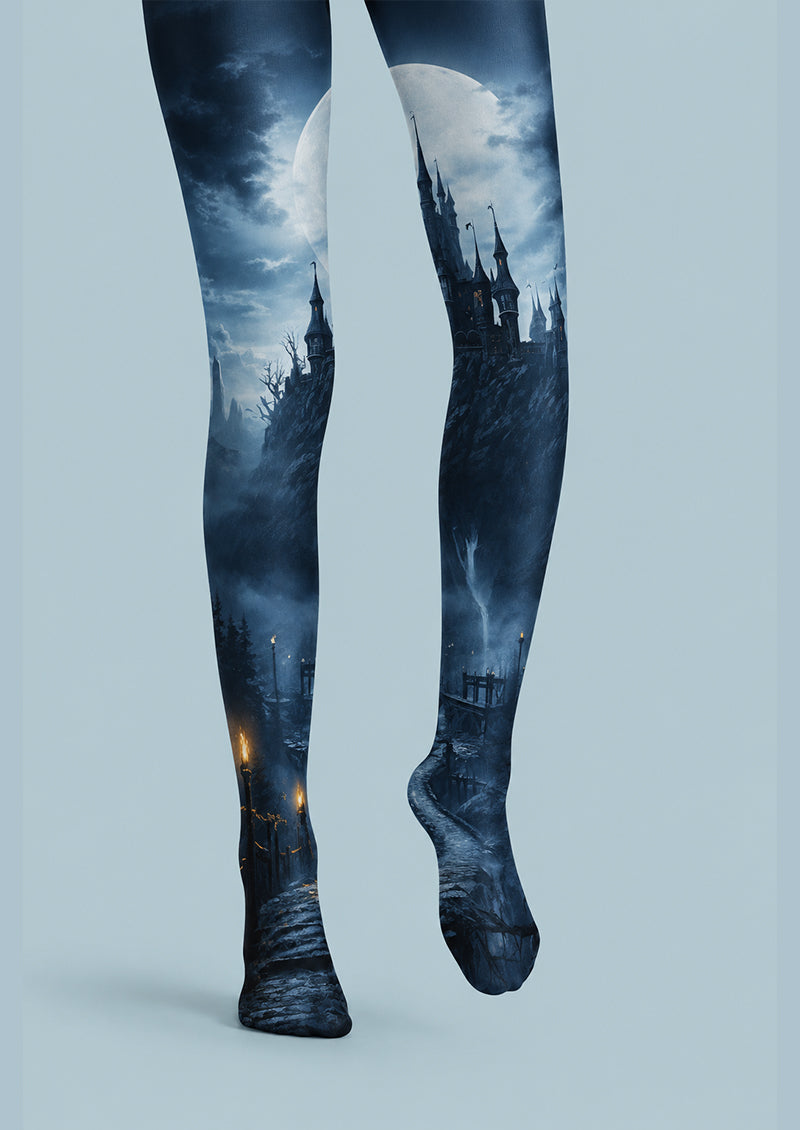 Moonlit Haunted Castle Halloween Patterned Tights H67-10