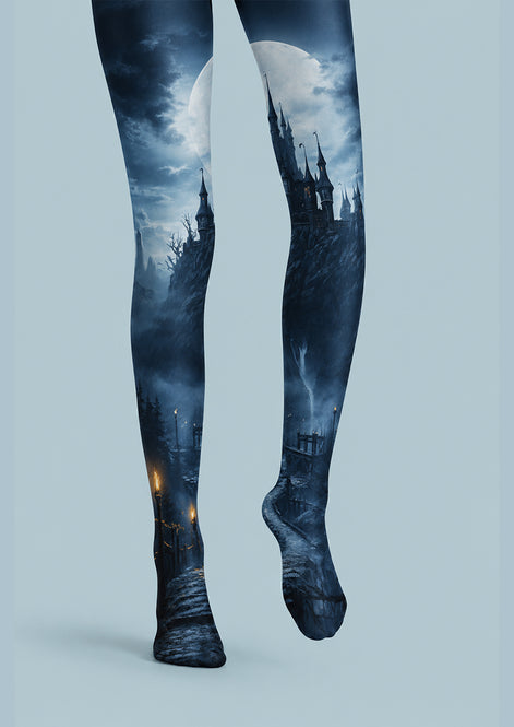 Moonlit Haunted Castle Halloween Patterned Tights H67-10