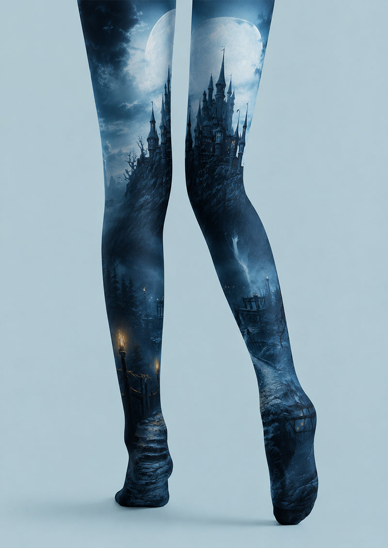 Moonlit Haunted Castle Halloween Patterned Tights H67-10