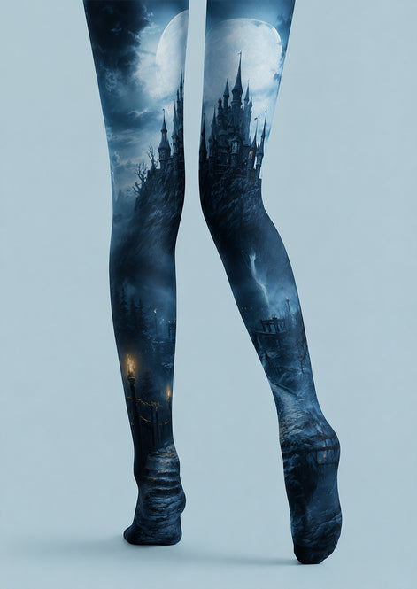 Moonlit Haunted Castle Halloween Patterned Tights H67-10