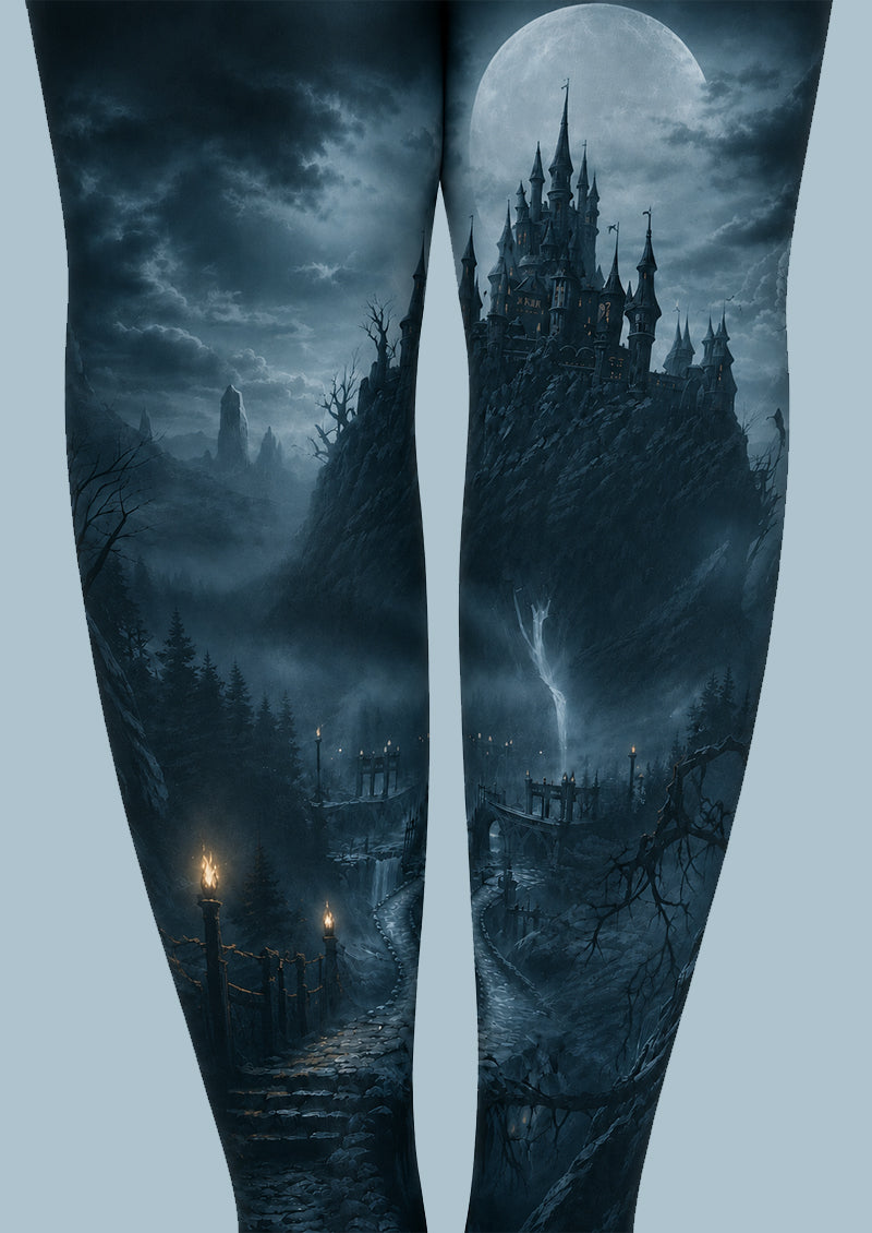 Moonlit Haunted Castle Halloween Patterned Tights H67-10