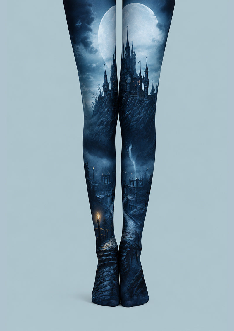 Moonlit Haunted Castle Halloween Patterned Tights H67-10