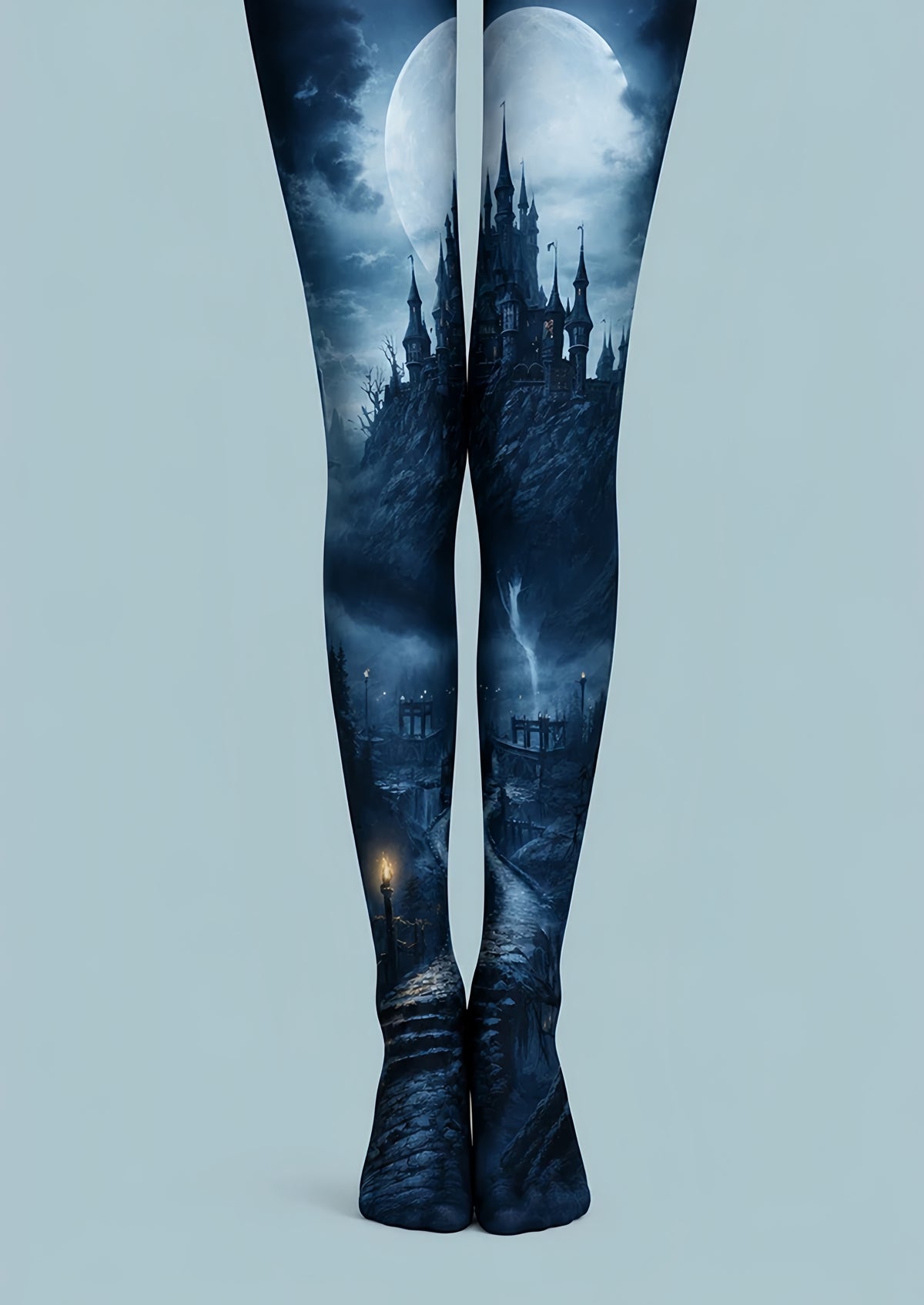 Moonlit Haunted Castle Halloween Patterned Tights H67-10