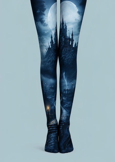Moonlit Haunted Castle Halloween Patterned Tights H67-10