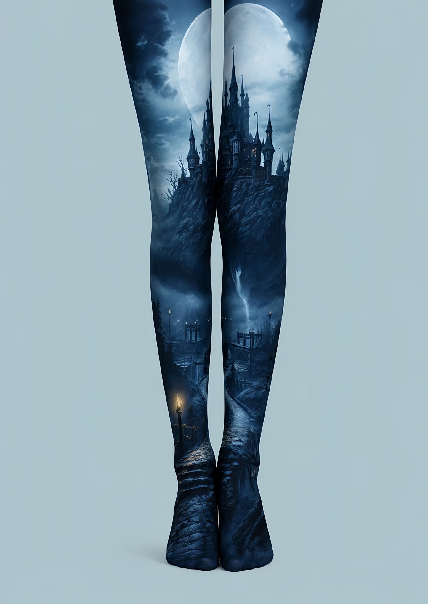 Moonlit Haunted Castle Halloween Patterned Tights H67-10