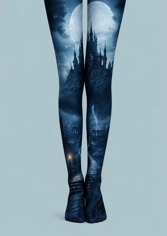 Moonlit Haunted Castle Halloween Patterned Tights H67-10