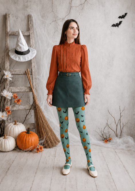 Cute Pumpkin Bat Halloween Tights Patterned Pantyhose H67-11