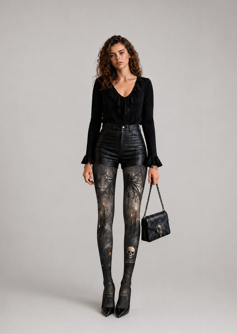 Halloween Pantyhose Spider Skull Candle Patterned Tights H67-12