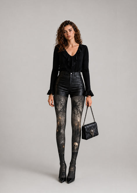 Halloween Pantyhose Spider Skull Candle Patterned Tights H67-12
