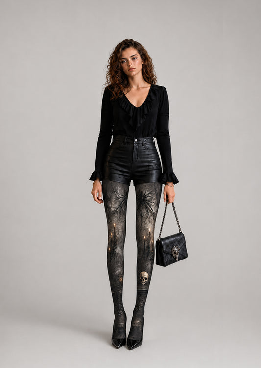 Halloween Pantyhose Spider Skull Candle Patterned Tights H67-12