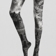 Moonlit Haunted House Halloween Patterned Tights H67-14