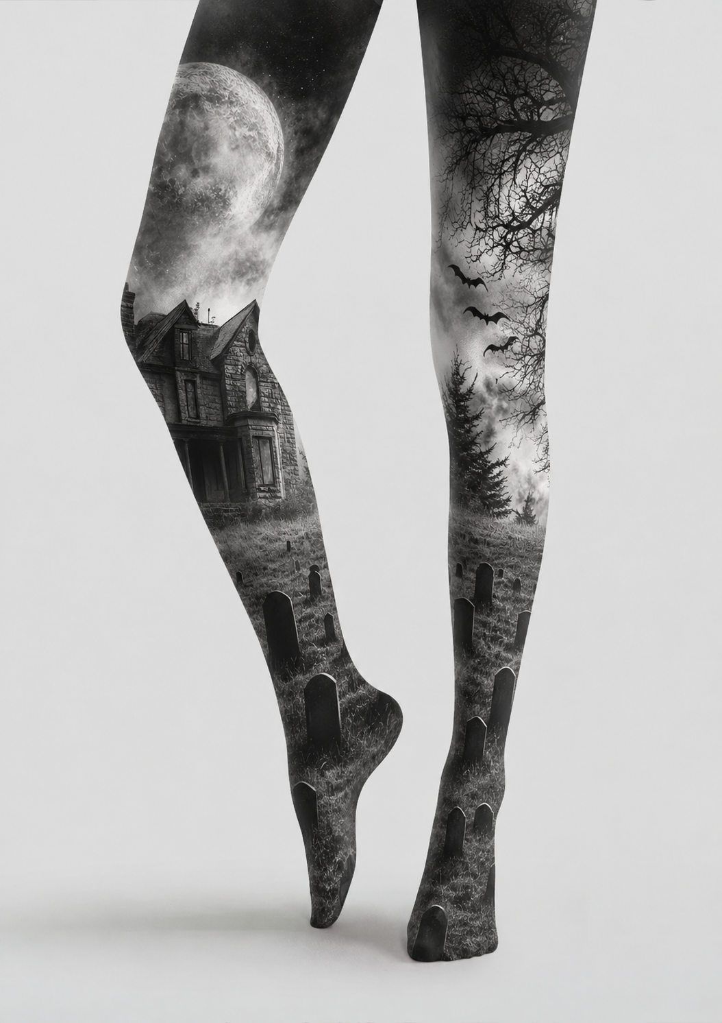 Moonlit Haunted House Halloween Patterned Tights H67-14