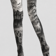 Moonlit Haunted House Halloween Patterned Tights H67-14