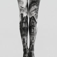 Moonlit Haunted House Halloween Patterned Tights H67-14