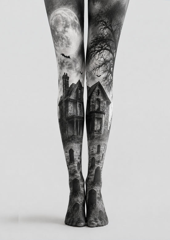 Moonlit Haunted House Halloween Patterned Tights H67-14