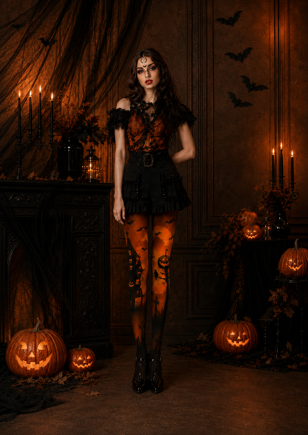 Party Pantyhose Pumpkin Haunted House Halloween Tights H67-15