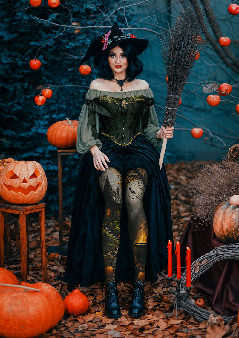 Cosplay Pantyhose Witch Cottage Cauldron Patterned Tights H67-17