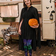Purple Haunted Castle Halloween Patterned Tights H67-19