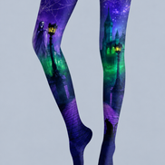 Purple Haunted Castle Halloween Patterned Tights H67-19