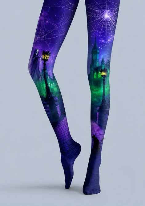 Purple Haunted Castle Halloween Patterned Tights H67-19