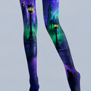 Purple Haunted Castle Halloween Patterned Tights H67-19