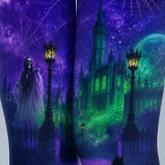 Purple Haunted Castle Halloween Patterned Tights H67-19