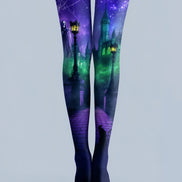Purple Haunted Castle Halloween Patterned Tights H67-19