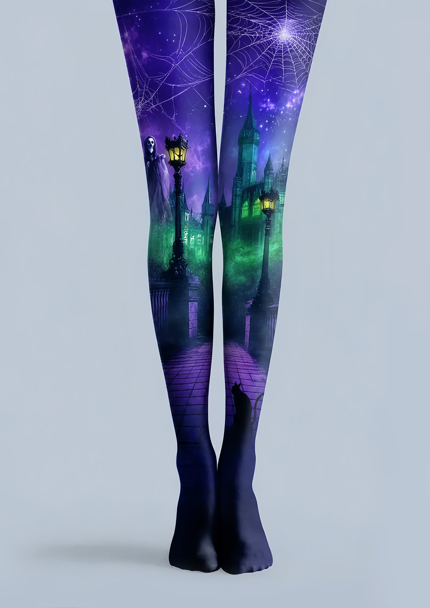 Purple Haunted Castle Halloween Patterned Tights H67-19