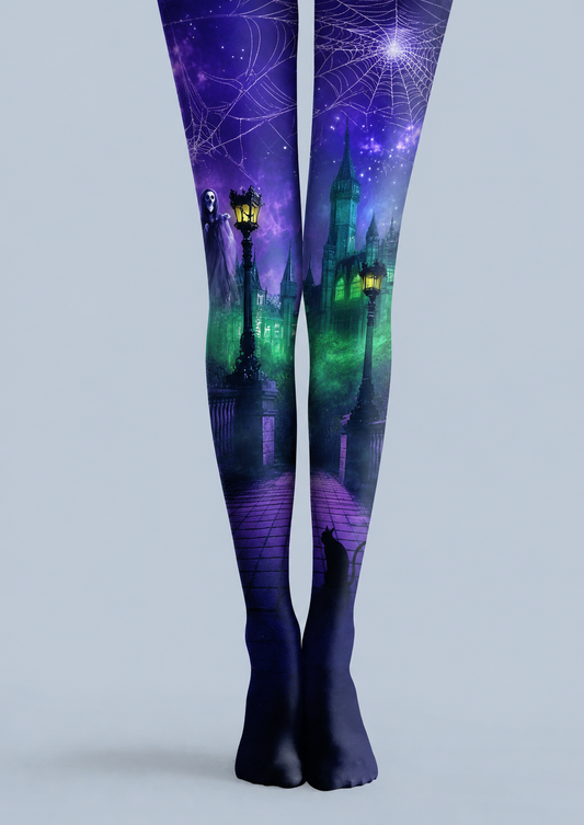 Purple Haunted Castle Halloween Patterned Tights H67-19