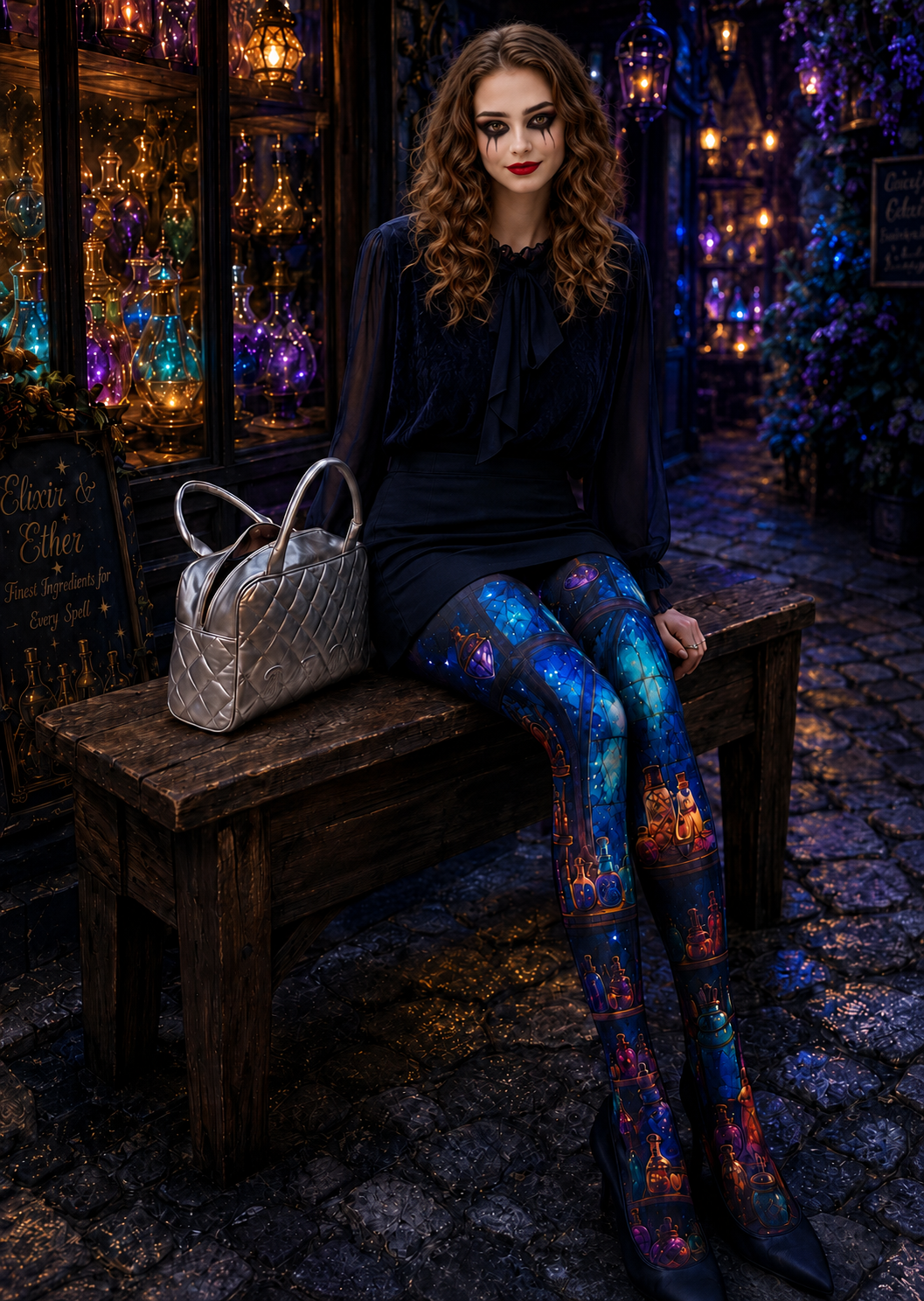 Blue Magic Potion Pantyhose Halloween Patterned Tights H67-2