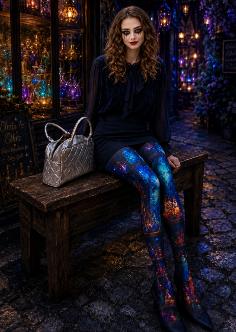 Blue Magic Potion Pantyhose Halloween Patterned Tights H67-2