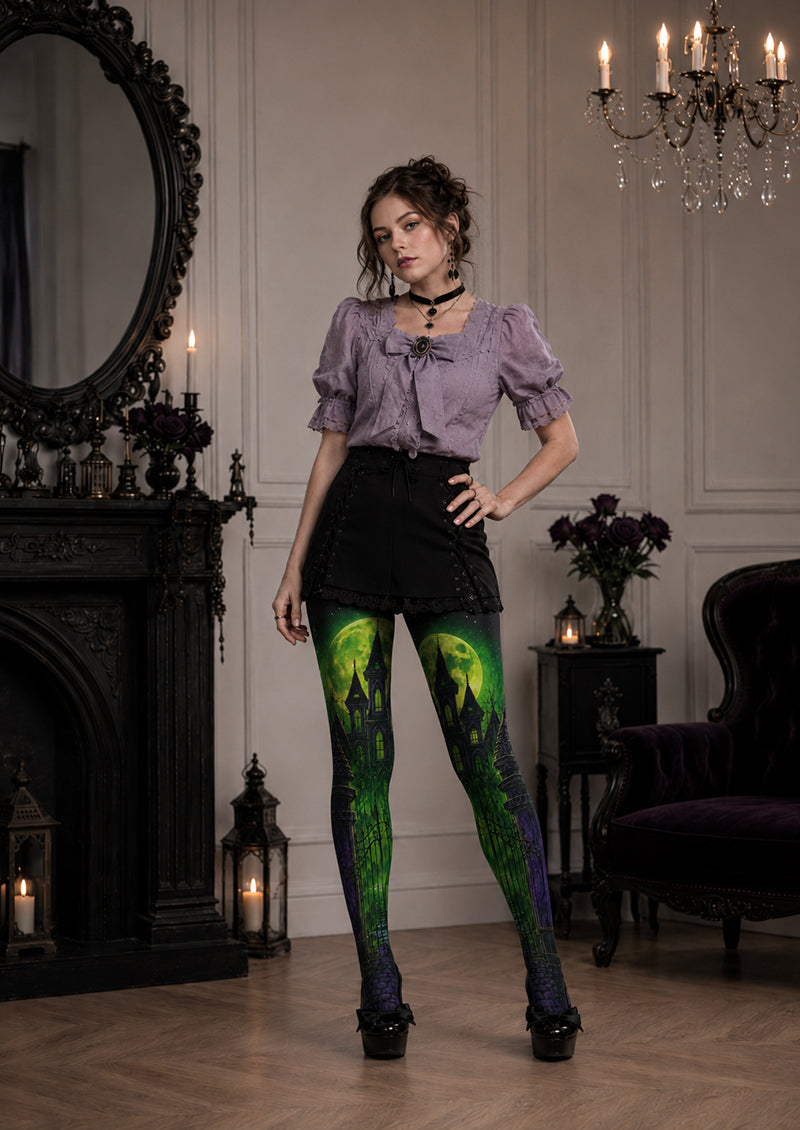 Green Moon Haunted Castle Halloween Tights H67-20