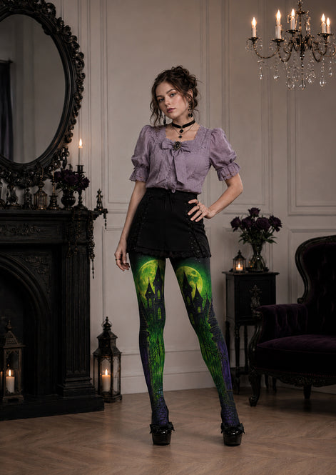 Green Moon Haunted Castle Halloween Tights H67-20