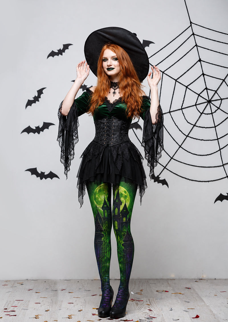 Green Moon Haunted Castle Halloween Tights H67-20