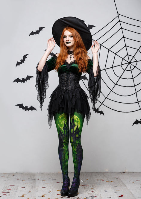 Green Moon Haunted Castle Halloween Tights H67-20