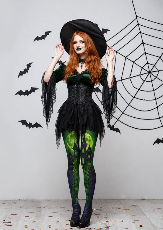 Green Moon Haunted Castle Halloween Tights H67-20