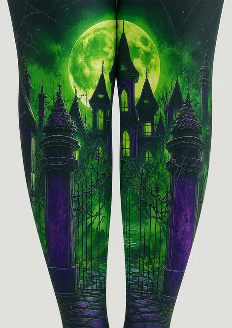 Green Moon Haunted Castle Halloween Tights H67-20