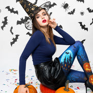 Blue Pantyhose Moon Haunted Castle Halloween Tights H67-21