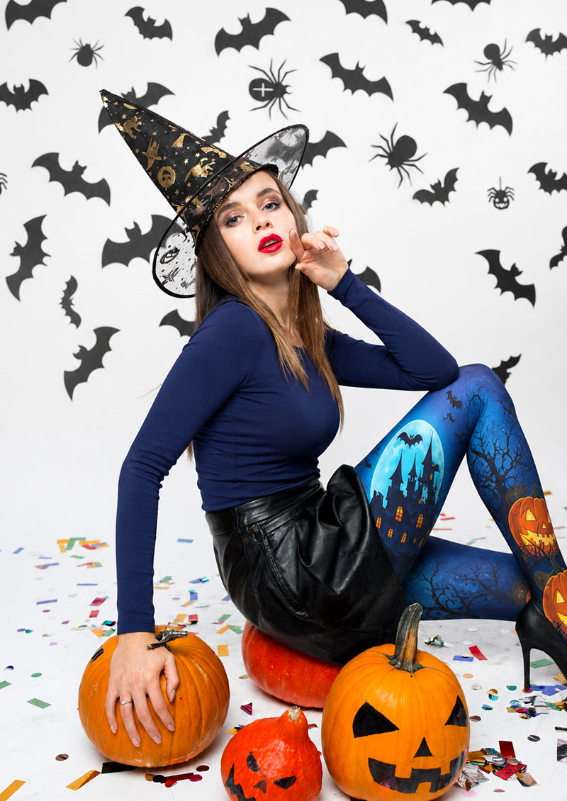 Blue Pantyhose Moon Haunted Castle Halloween Tights H67-21