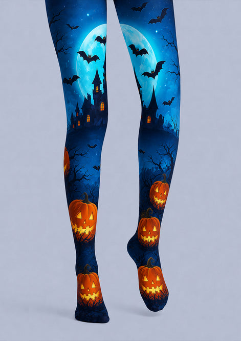 Blue Pantyhose Moon Haunted Castle Halloween Tights H67-21