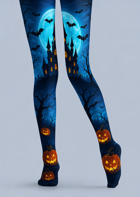 Blue Pantyhose Moon Haunted Castle Halloween Tights H67-21