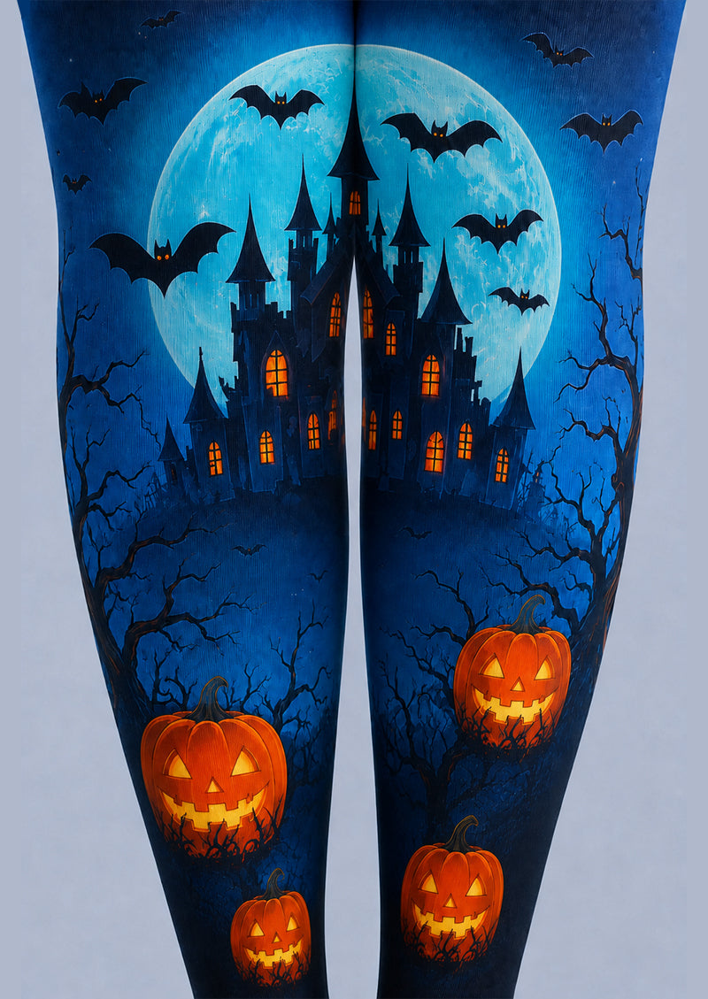 Blue Pantyhose Moon Haunted Castle Halloween Tights H67-21