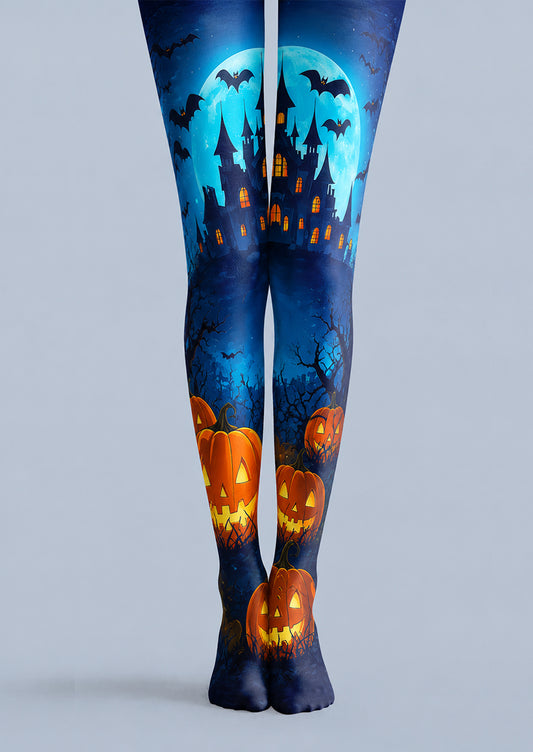 Blue Pantyhose Moon Haunted Castle Halloween Tights H67-21