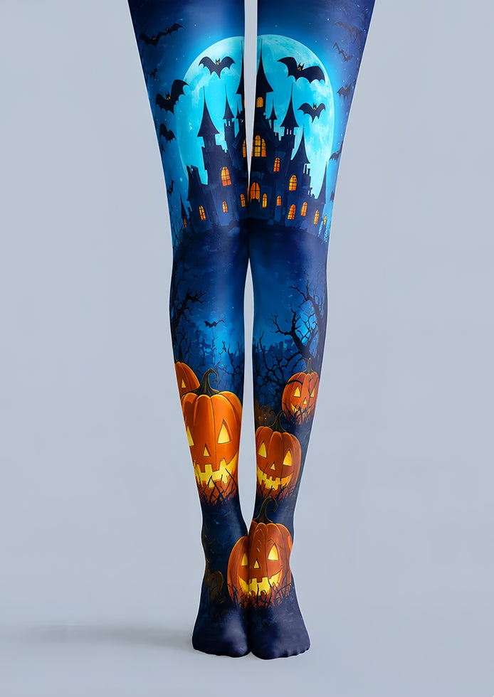 Blue Pantyhose Moon Haunted Castle Halloween Tights H67-21