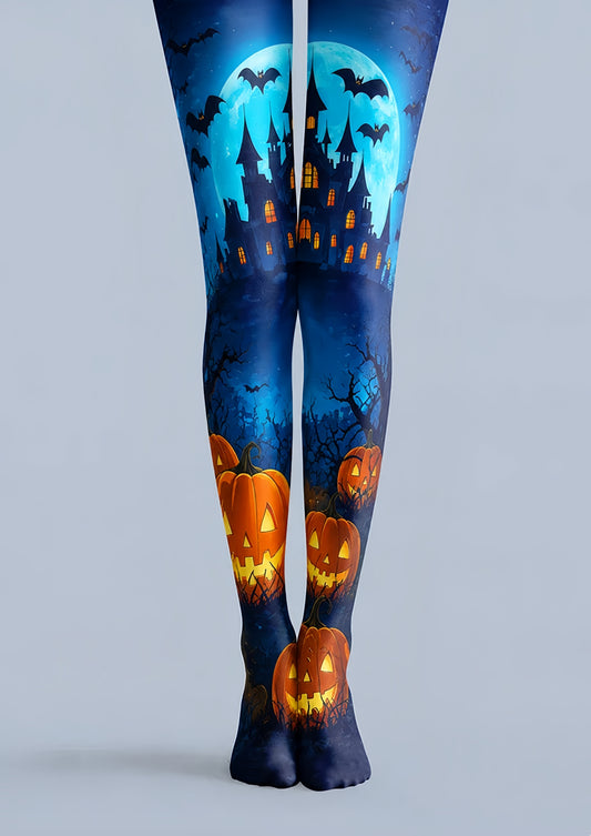 Blue Pantyhose Moon Haunted Castle Halloween Tights H67-21