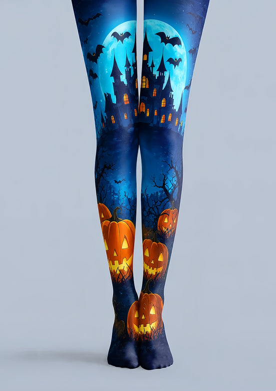 Blue Pantyhose Moon Haunted Castle Halloween Tights H67-21
